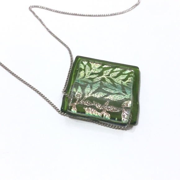 Handmade Green Glass Pendant Sterling Chain - Picture 5 of 7